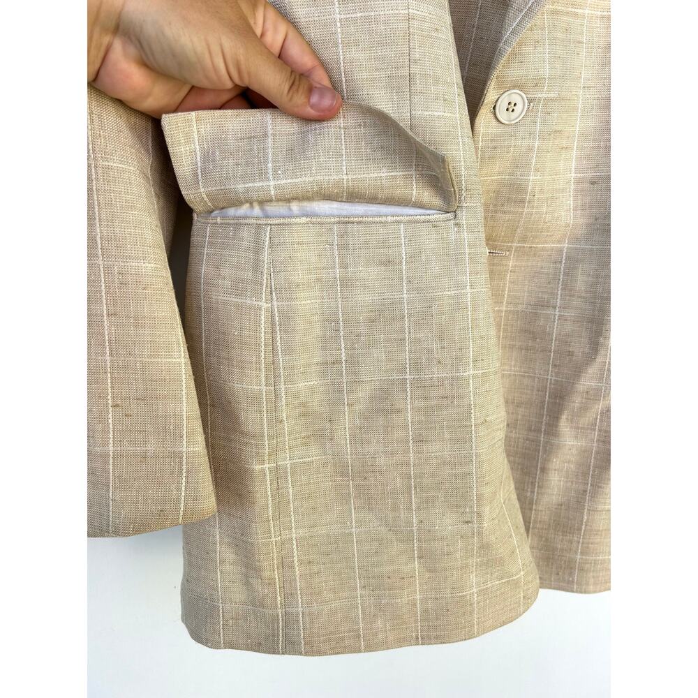 Vintage Yves Saint Laurent Oversized Blazer Suit Jacket Linen Beige YSL Medium - Picture 7 of 11